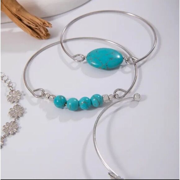 3 for $26 - Multi Layer Turquoise Silver Bracelet Set - Picture 4 of 5